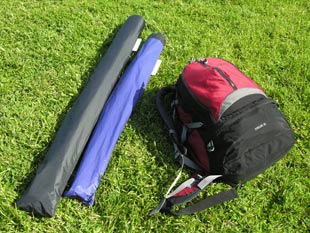 photo showing my daypack and framed kites